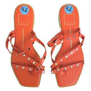 Dolce Vita Orange Ishita Strappy Square Toe Studded Flat Slide Sandals - 7.5